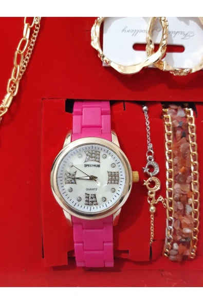 renkli çiçekler Kadın Saat Kadın Kol Saati Kolye Küpe Takı Set - 7