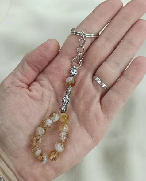 Tesbih Anahtarlık 11 li 08 mm Doğal Taş Sitrin Mini Tesbih - 2