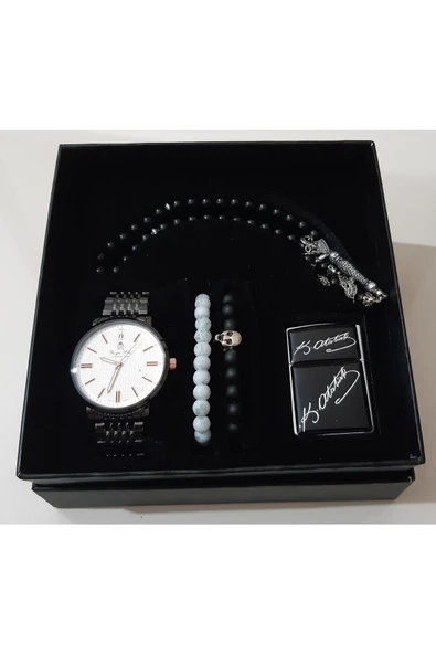 renkli çiçekler Erkek Saat Erkek Kol Saati Çakmak Tesbih Bileklik Set - 2