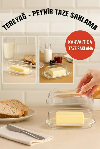 Şeffaf Plastik Tereyağlık Peynir Saklama Kabı 18,5x13x6,5 cm – Sızdırmaz & Hijyenik Kapaklı