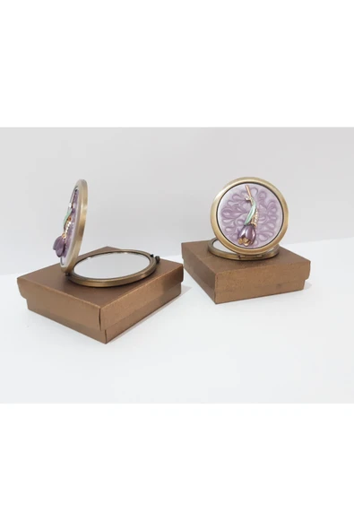 renkli çiçekler Ayna Metal Cep Çanta Aynası Kabartma Dekorlu Düğmeli Açılıp Kapanan Ayna ürün görseli 1