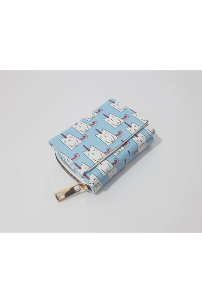renkli çiçekler Çocuk Cüzdan 11x8 CM Mavi Kedi Desenli Çocuk Cüzdanı - Resim 2