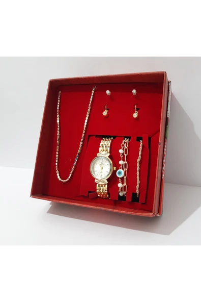 renkli çiçekler Kadın Saat Kadın Kol Saati Küpe Kolye Bileklik Takı Set - 4