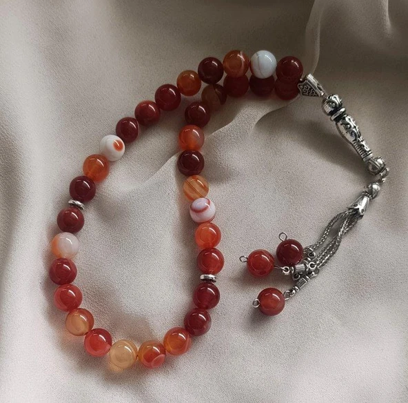 Tesbih 33 lü 10 mm Doğal Taş Akik Sardoniks Tesbih - 5