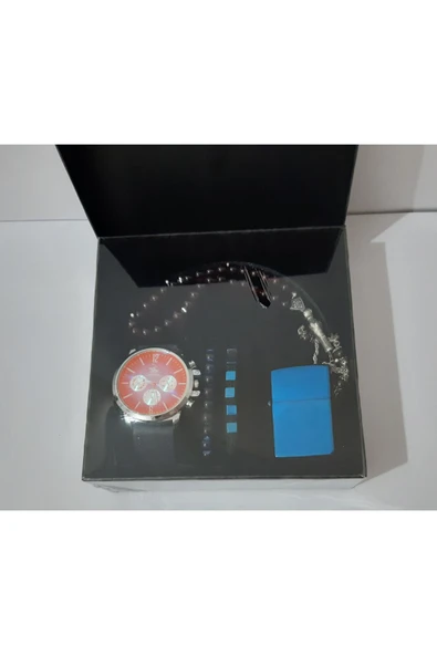 renkli çiçekler Erkek Saat Erkek Kol Saati Çakmak Tesbih Bileklik Set - 4