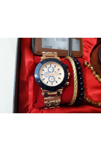 renkli çiçekler Erkek Saat Erkek Kol Saati Cüzdan Kemer Tesbih Bileklik Set - 4