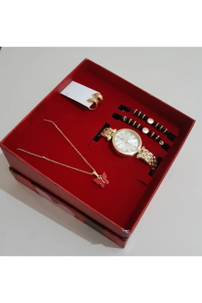 renkli çiçekler Kadın Saat Kadın Kol Saati Kolye Küpe Takı Set - 2