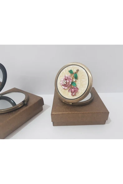 renkli çiçekler Ayna Metal Cep Çanta Aynası Kabartma Dekorlu Düğmeli Açılıp Kapanan Ayna - 2