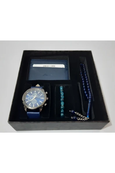 renkli çiçekler Erkek Saat Erkek Kol Saati Cüzdan Tesbih Bileklik Set - 3