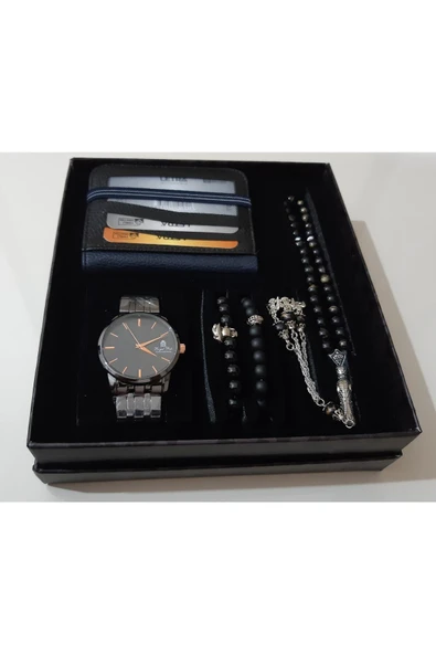 renkli çiçekler Erkek Saat Erkek Kol Saati Cüzdan Tesbih Bileklik Set