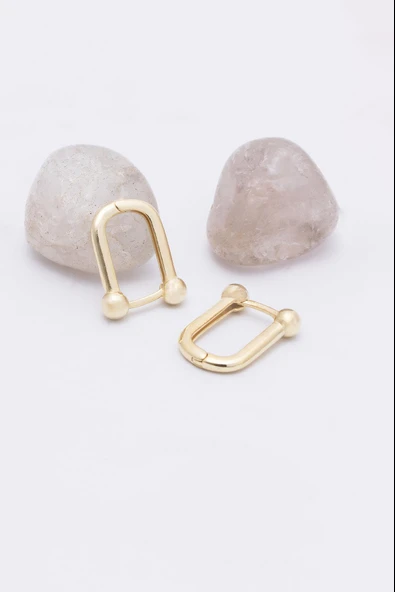 Gümüş Pazarım Oval Toplu Altın Kaplama İtalyan 925 Ayar Gümüş Küpe - 4