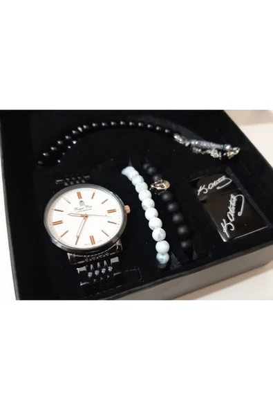 renkli çiçekler Erkek Saat Erkek Kol Saati Çakmak Tesbih Bileklik Set - 5