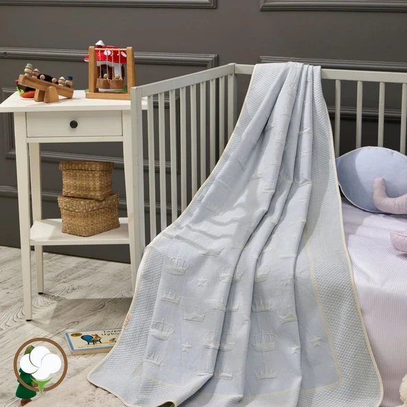 LaFiny- Crown Bebek Battaniye %70 Bambu %30 Mikro Kumaş 110CM x 150CM Mavi - 2
