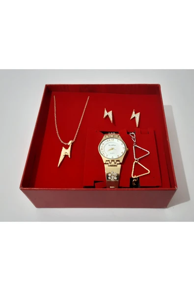 renkli çiçekler Kadın Saat Kadın Kol Saati Kolye Küpe Takı Set