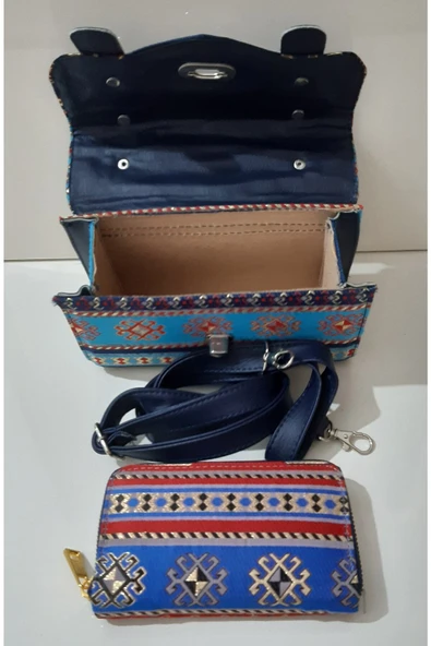 renkli çiçekler Kadın Çanta Askılı Cüzdanlı Kadın Çantası - Resim 5