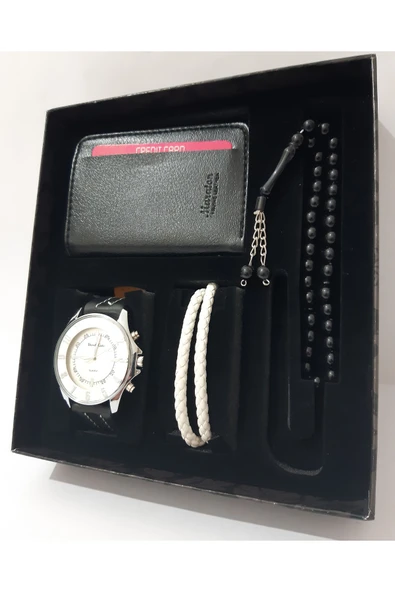 renkli çiçekler Erkek Saat Erkek Kol Saati Cüzdan Tesbih Bileklik Set - 6