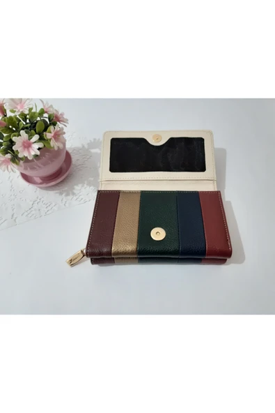 LİONER Kadın Cüzdan Şerit Desenli Kullanışlı Cüzdan Kadın Cüzdanı 17x10x4.5 Cm - Resim 2