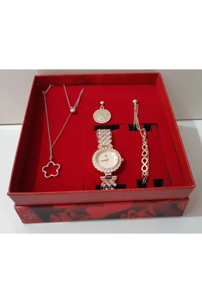 renkli çiçekler Kadın Saat Kadın Kol Saati Kolye Küpe Takı Set - 2