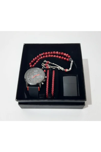 renkli çiçekler Erkek Saat Erkek Kol Saati Çakmak Tesbih Bileklik Set - 3
