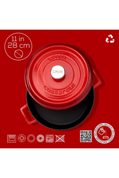 Lava Döküm Çok Amaçlı Yayvan Tencere. Trendy Serisi Çap 28cm. - Resim 4