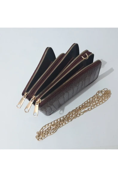 renkli çiçekler Kadın Cüzdan 3 Bölmeli Telefon Çanta Cüzdan Kadın Cüzdanı 20x12x5 Cm - Resim 3