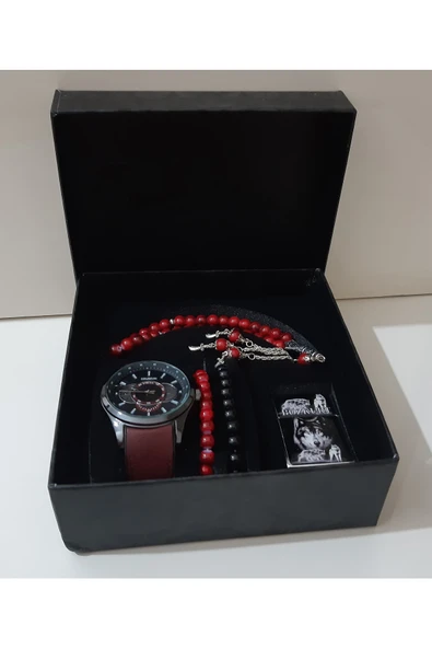 renkli çiçekler Erkek Saat Erkek Kol Saati Çakmak Tesbih Bileklik Set - 2