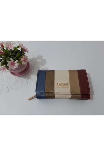 LİONER Kadın Cüzdan Şerit Desenli Kullanışlı Cüzdan Kadın Cüzdanı 17x10x4.5 Cm - Resim 5