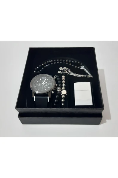 renkli çiçekler Erkek Saat Erkek Kol Saati Çakmak Tesbih Bileklik Set - 5