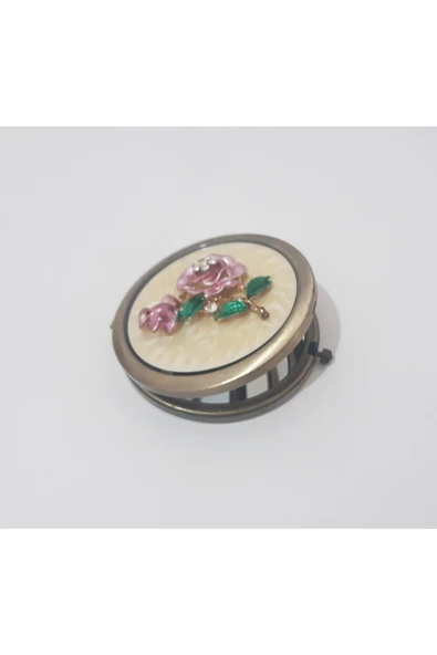 renkli çiçekler Ayna Metal Cep Çanta Aynası Kabartma Dekorlu Düğmeli Açılıp Kapanan Ayna - 3