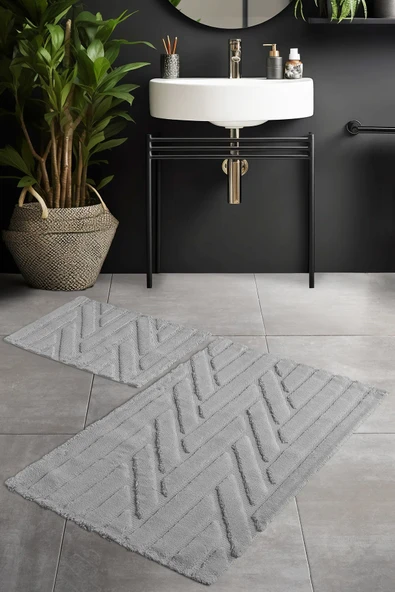 Pierre Cardin Pamuk Banyo Paspas Seti Twist Gri