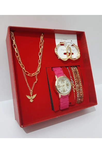 renkli çiçekler Kadın Saat Kadın Kol Saati Kolye Küpe Takı Set - 6