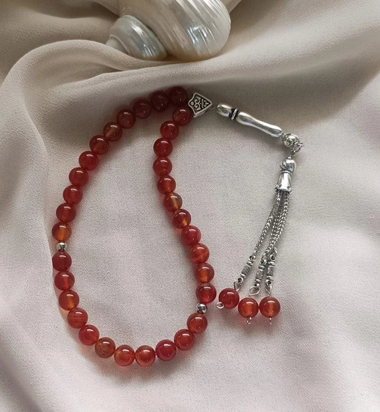Tesbih 33 lü 08 mm Doğal Taş Akik Sardoniks Tesbih - 3
