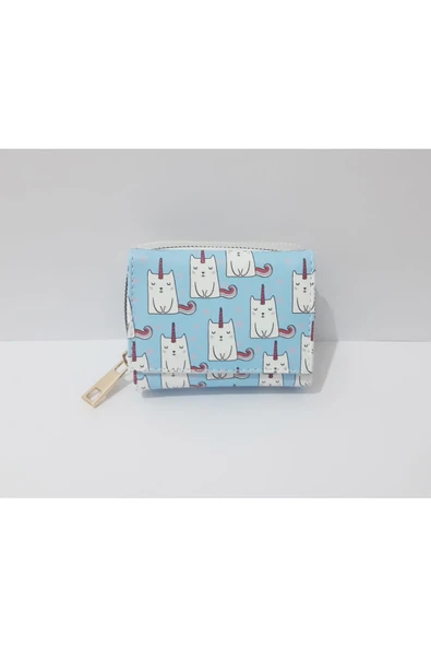 renkli çiçekler Çocuk Cüzdan 11x8 CM Mavi Kedi Desenli Çocuk Cüzdanı - Resim 6