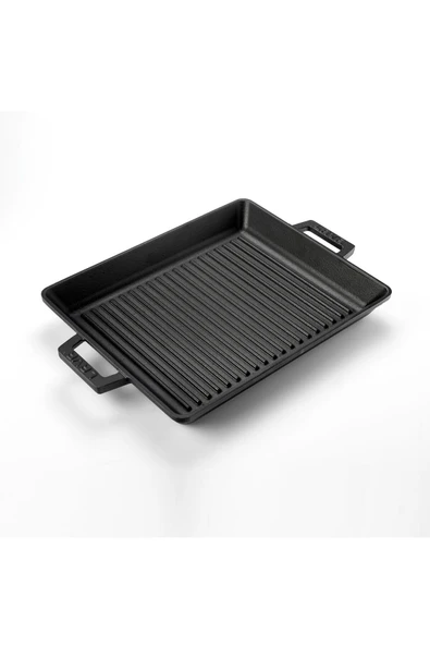 Lava Döküm Dikdörtgen Izgara Tavası Döküm Demir Yekpare Çift Kulplu Ölçü 26x32cm. - Resim 2