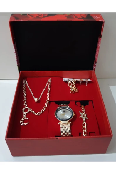 renkli çiçekler Kadın Saat Kadın Kol Saati Kolye Küpe Takı Set - 2