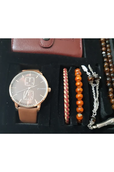 renkli çiçekler Erkek Saat Erkek Kol Saati Cüzdan Tesbih Bileklik Set - 4