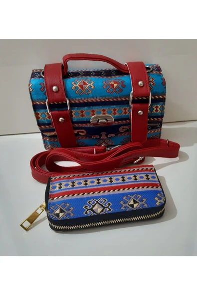 renkli çiçekler Kadın Çanta Askılı Cüzdanlı Kadın Çantası - Resim 6