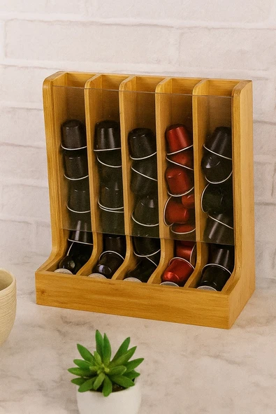 Doğal Bambu Kapsül Kahve Standı – 40’lı Nespresso Uyumlu Kapsül Düzenleyici Raf BR-6716 - Resim 2