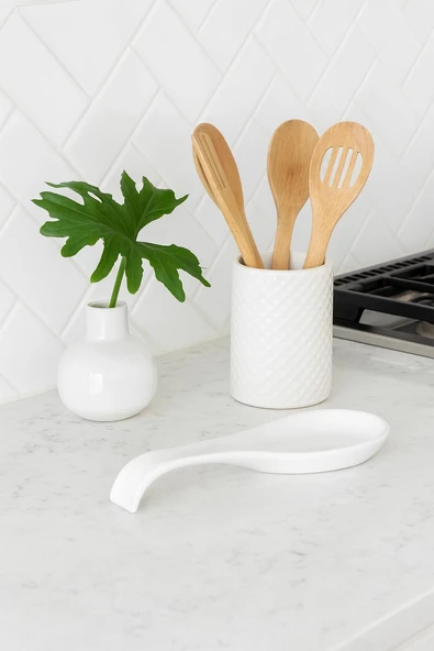 Tezgah Üstü Seramik Kirli Kaşıklık Beyaz Kaşık Altlığı - Resim 3