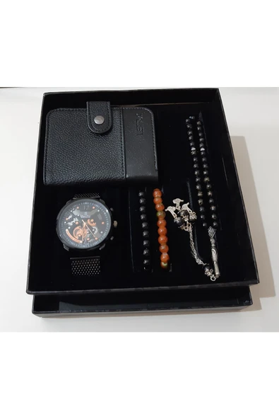 renkli çiçekler Erkek Saat Erkek Kol Saati Cüzdan Tesbih Bileklik Set