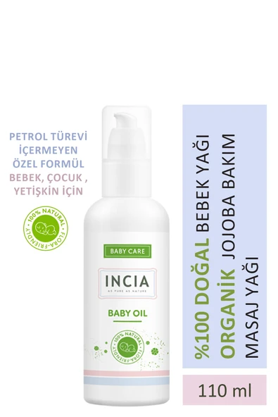 INCİA %100 DOĞAL BEBEK YAĞI ORGANİK JOJOBA BAKIM MASAJ YAĞI PARAFİNSİZ BİTKİSEL VEGAN 110 ML ürün görseli 1