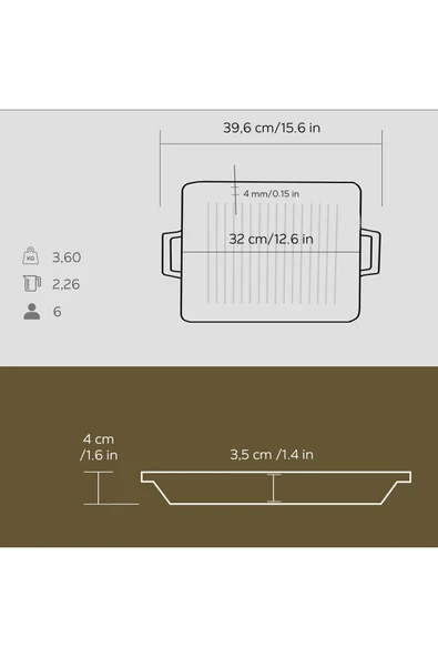 Lava Döküm Dikdörtgen Izgara Tavası Döküm Demir Yekpare Çift Kulplu Ölçü 26x32cm. - Resim 5