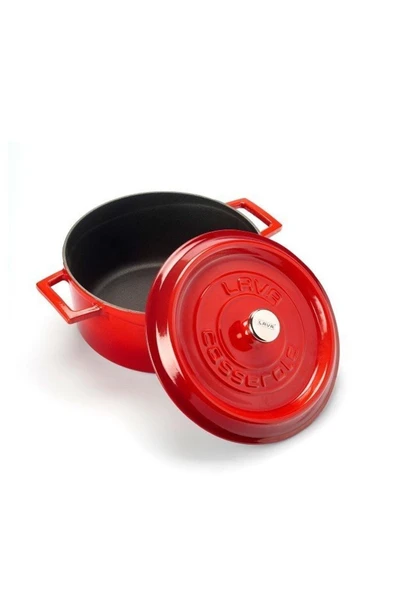 Lava Kırmızı Yuvarlak Döküm 24 Cm Tencere Damlacık Efektli Kapak - Resim 2