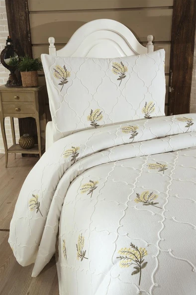 Bukata Nakışlı Şönil 2 Parça Tek Kişilik Yatak Örtüsü - Resim 4