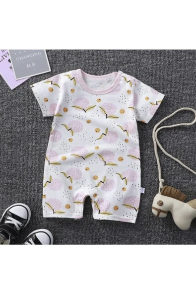 renkli çiçekler Yenidoğan Yazlık Bebek Erkek Kız Karikatür Baskılı Kısa Kollu Pamuk Bebek Tulum ürün görseli
