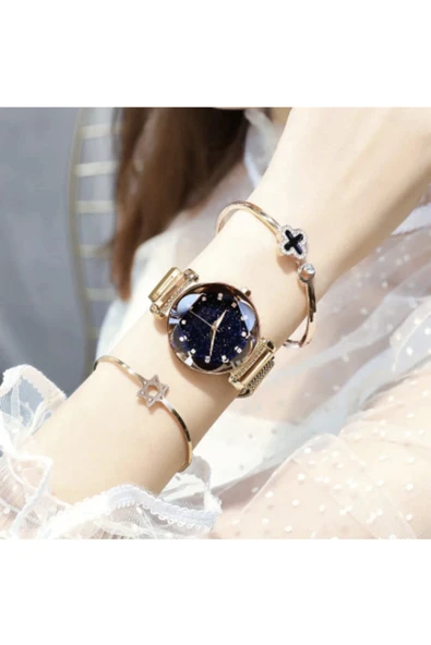 renkli çiçekler Lüks Kadın Saat Moda Zarif Mıknatıs Toka Kadın Kol Saati Yıldızlı Gökyüzü Kuvars Saat - 4