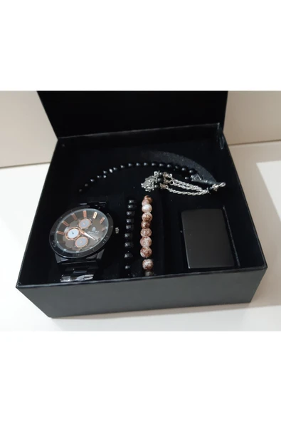 renkli çiçekler Erkek Saat Erkek Kol Saati Çakmak Tesbih Bileklik Set - 3