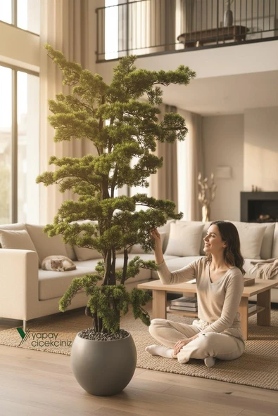 Modern Küre Saksıda 180 cm Yoğun Yapraklı Lüks Bonzai Bonsai Ağacı ürün görseli 1