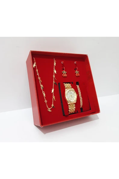 renkli çiçekler Kadın Saat Kadın Kol Saati Kolye Bileklik Küpe Set - 4