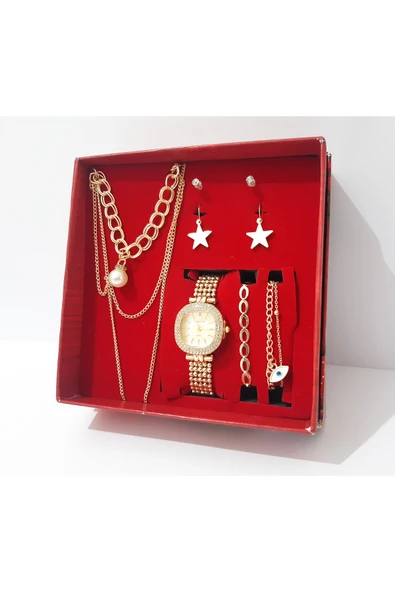renkli çiçekler Kadın Saat Kolye Küpe Bileklik Set Kadın Kol Saati - 5